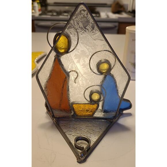 Vintage Stained Glass Nativity Crèche Scene Tabletop 3D Christmas 60s 70s - Picture 2 of 2